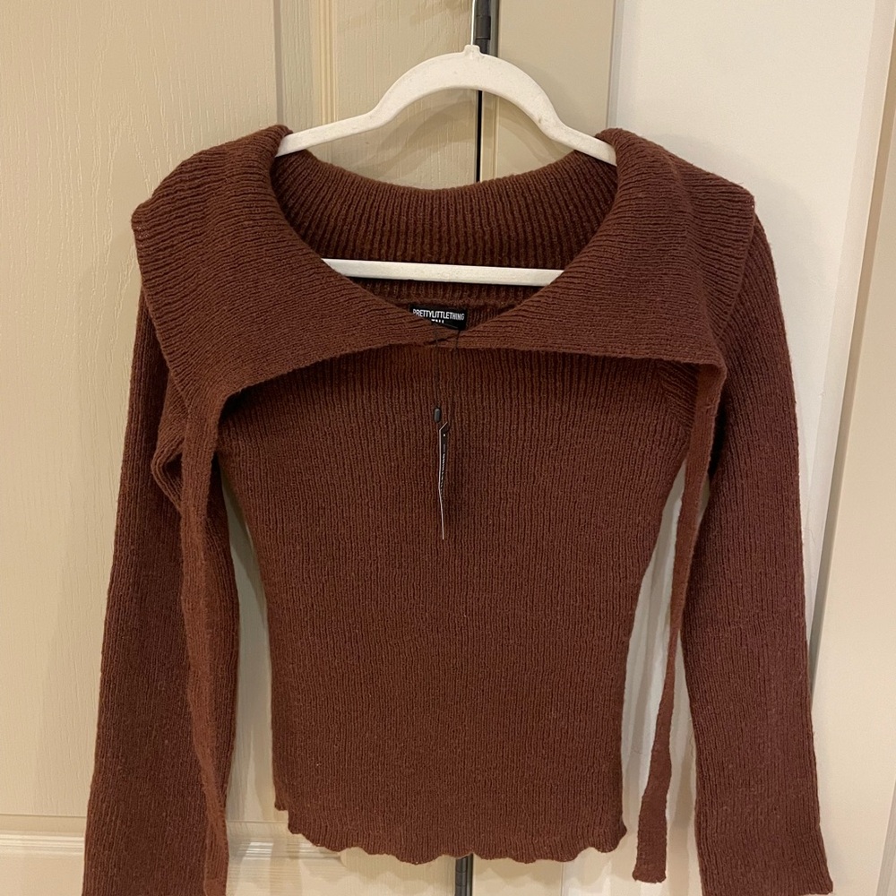 Brand New with Tags Prettylittlethings Brown Ribbed Sweater